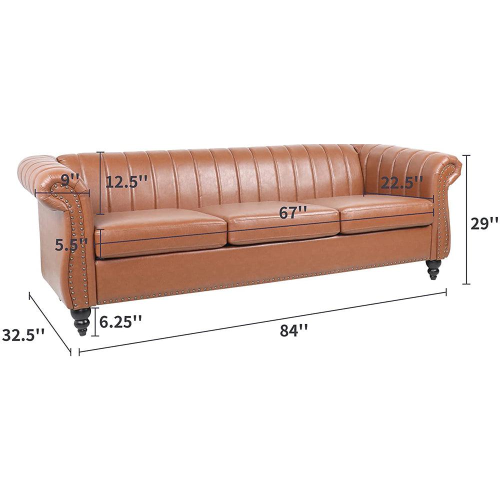 Classic Three Seater Chesterfield Pu Leather Sofa With Channel Back-NOSGA