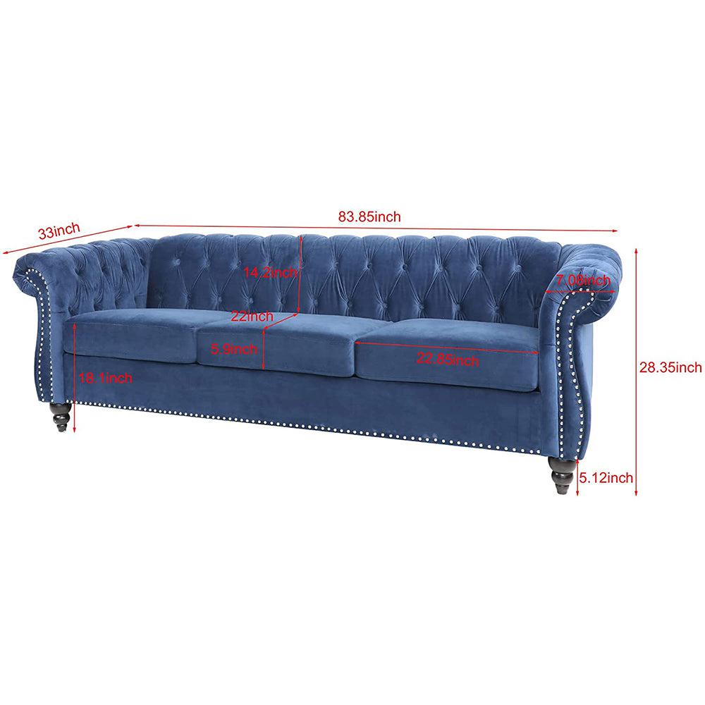 Velvet 3-Seat Chesterfield Sofa with Button Tufted Back-NOSGA