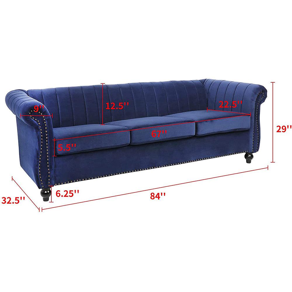 Classic Three Seater Chesterfield Velvet Sofa With Channel Back-NOSGA