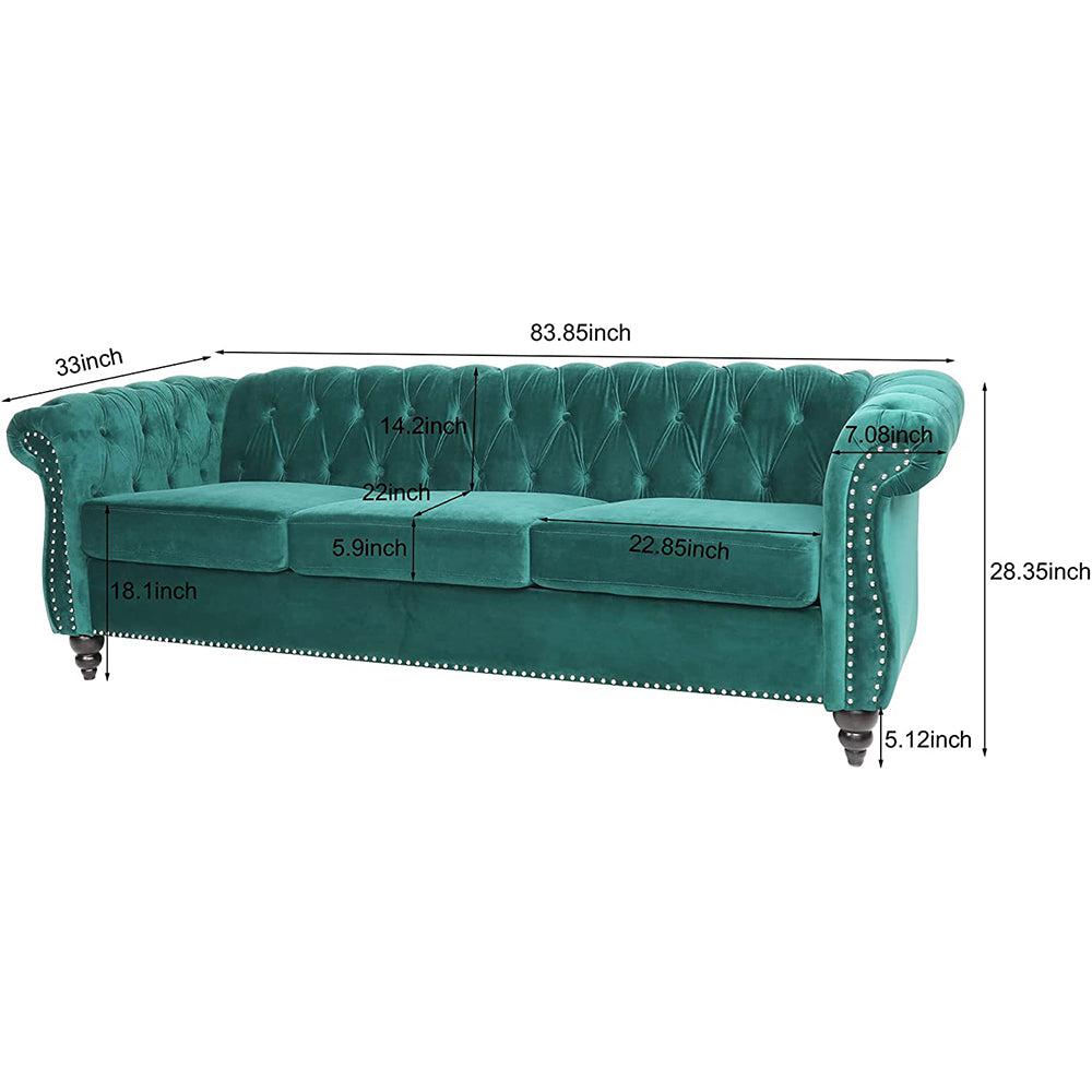 Velvet 3-Seat Chesterfield Sofa with Button Tufted Back-NOSGA