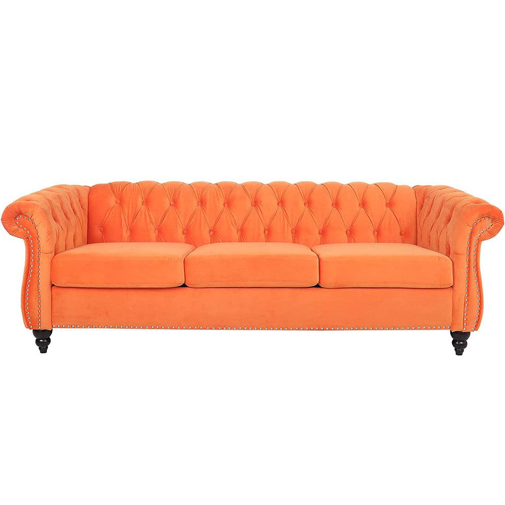 Velvet 3-Seat Chesterfield Sofa with Button Tufted Back-NOSGA