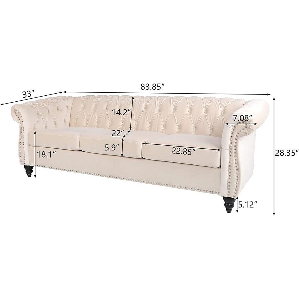 Velvet 3-Seat Chesterfield Sofa with Button Tufted Back-NOSGA