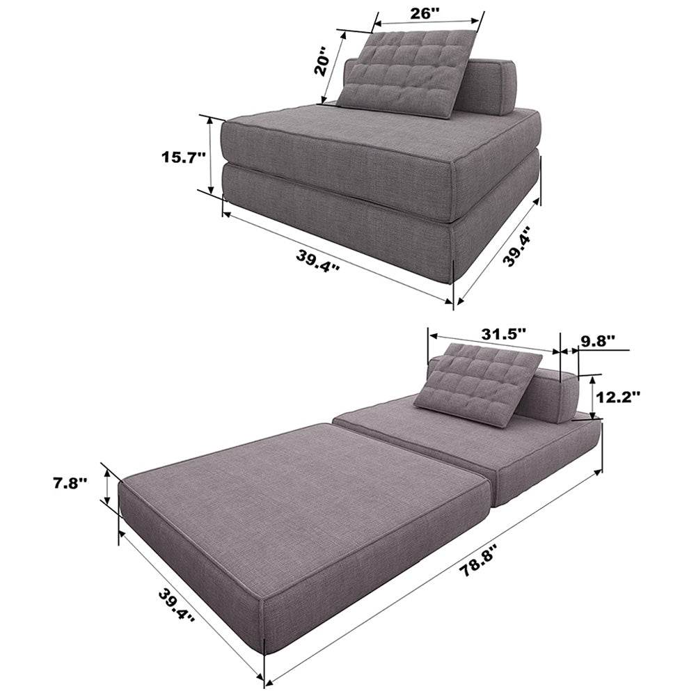 Modular Linen Convertible Sofa Bed Tufted Sectional Couch-NOSGA