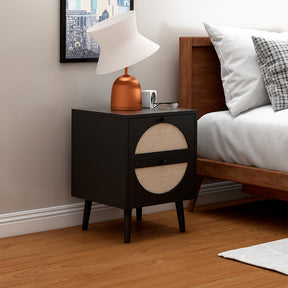 Nightstand with 2 Rattan Storage Drawers