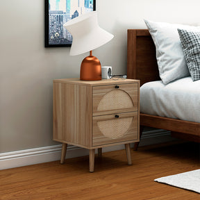 Nightstand with 2 Rattan Storage Drawers