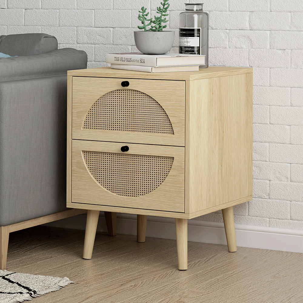 Nightstand with 2 Rattan Storage Drawers