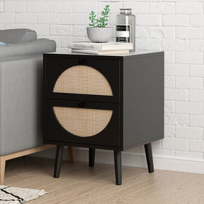 Nightstand with 2 Rattan Storage Drawers