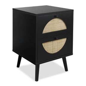 Nightstand with 2 Rattan Storage Drawers