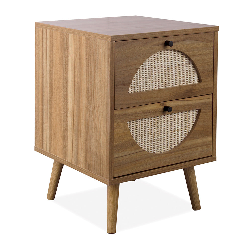 Nightstand with 2 Rattan Storage Drawers