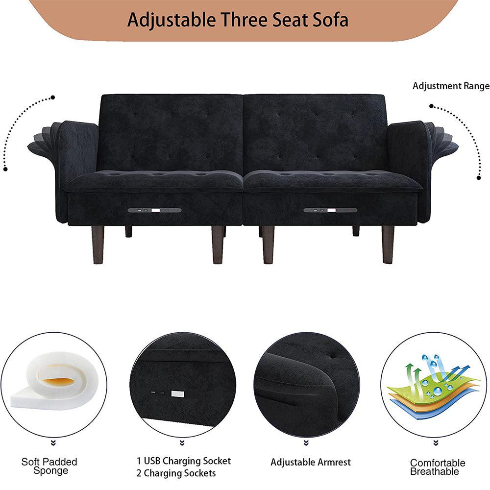 Adjustable & Multifunctional Velvet Sofa Bed with USB Rechargeable-NOSGA