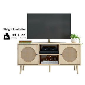 Farmhouse Rattan TV Stand with Storage Cabinet