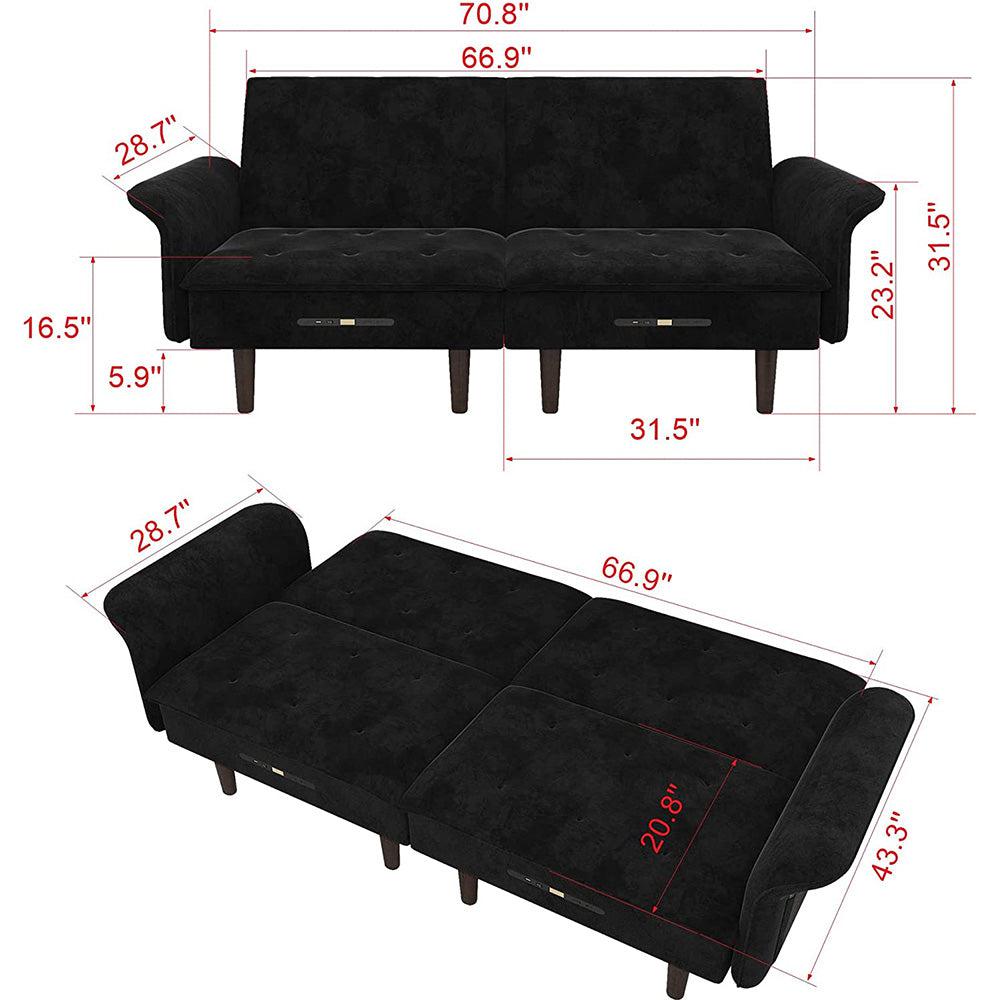 Adjustable & Multifunctional Velvet Sofa Bed with USB Rechargeable-NOSGA