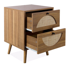 Nightstand with 2 Rattan Storage Drawers