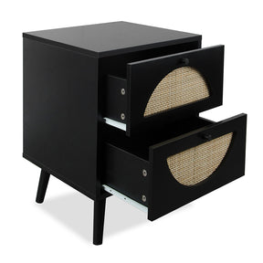 Nightstand with 2 Rattan Storage Drawers