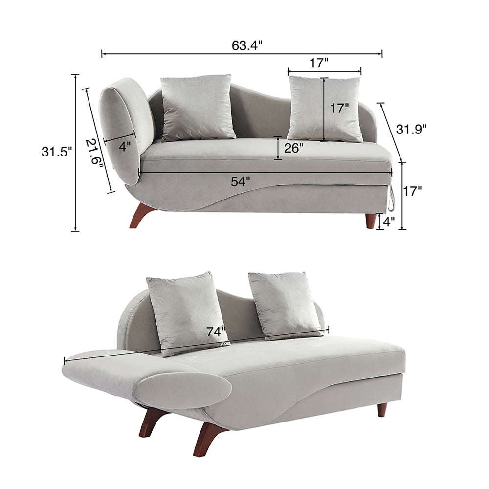 Functional Storage Chaise Lounge with 2 Pillows