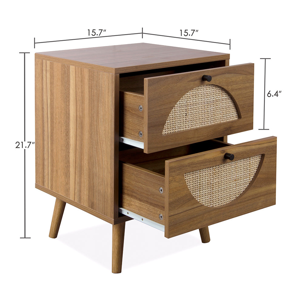 Nightstand with 2 Rattan Storage Drawers