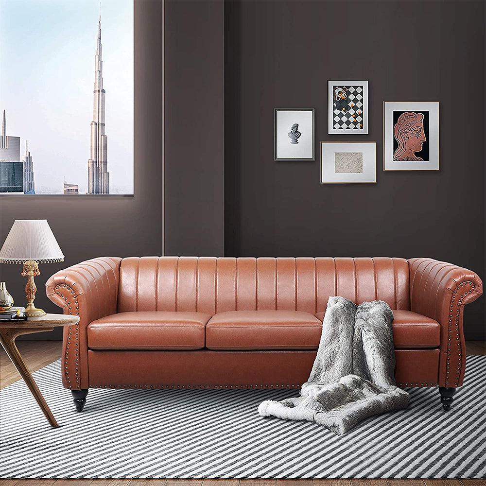 Classic Three Seater Chesterfield Pu Leather Sofa With Channel Back-NOSGA