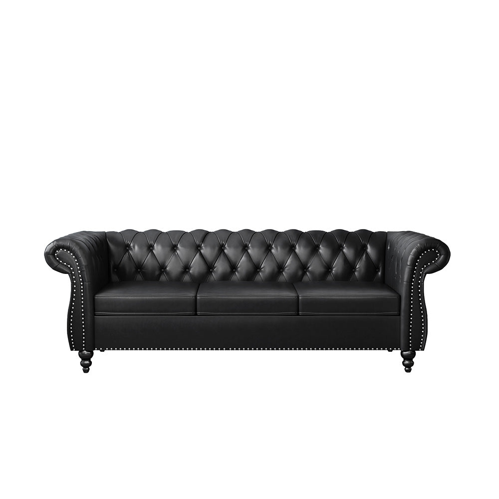 Pu Leather 3-Seat Chesterfield Sofa with Tufted Back-NOSGA