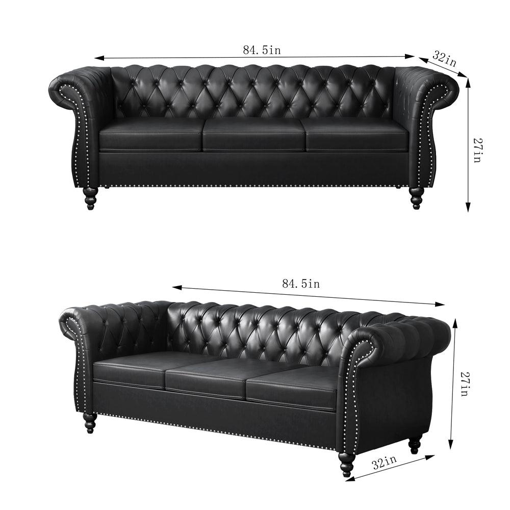 Pu Leather 3-Seat Chesterfield Sofa with Tufted Back-NOSGA