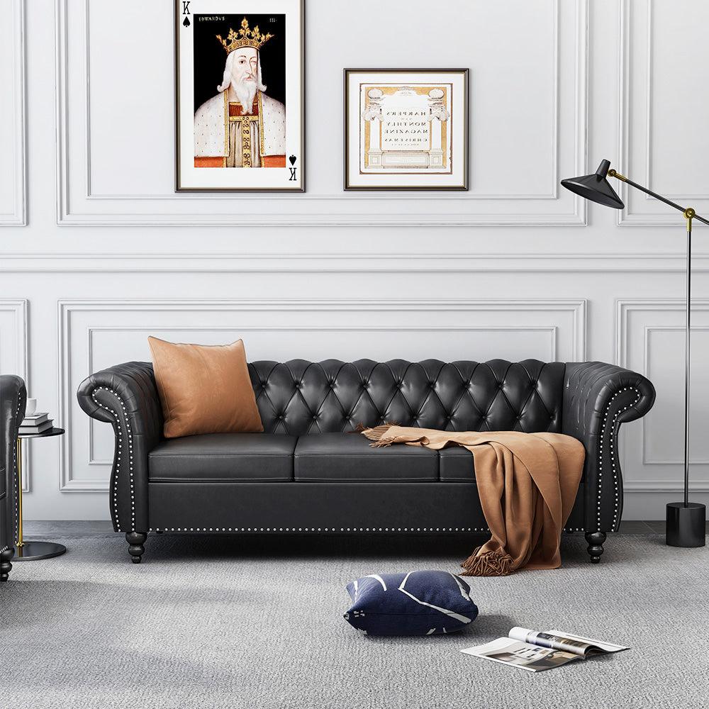 Pu Leather 3-Seat Chesterfield Sofa with Tufted Back-NOSGA