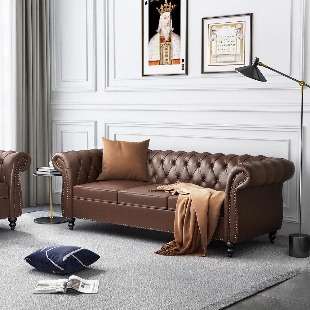 Pu Leather 3-Seat Chesterfield Sofa with Tufted Back-NOSGA