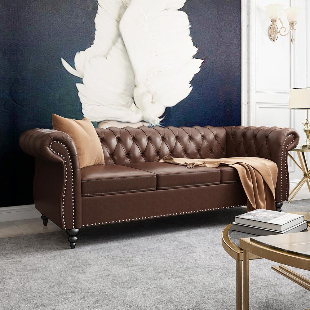 Pu Leather 3-Seat Chesterfield Sofa with Tufted Back-NOSGA