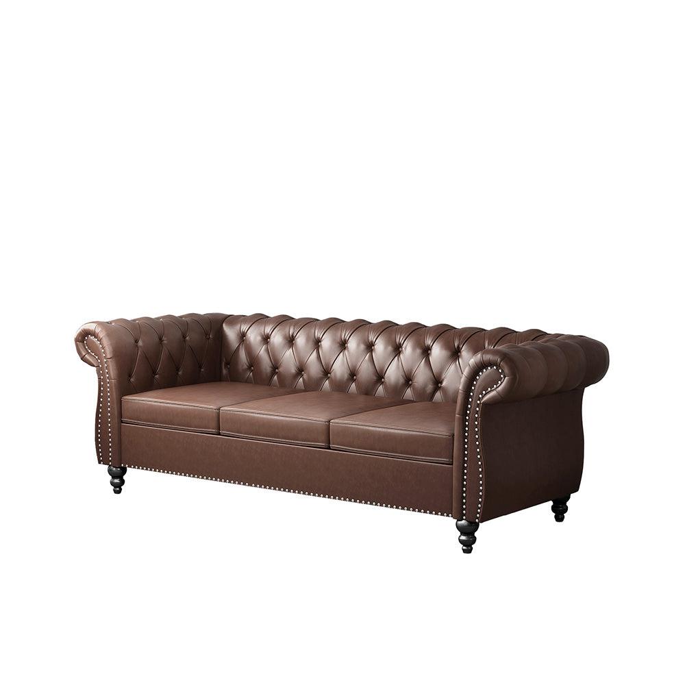 Pu Leather 3-Seat Chesterfield Sofa with Tufted Back-NOSGA