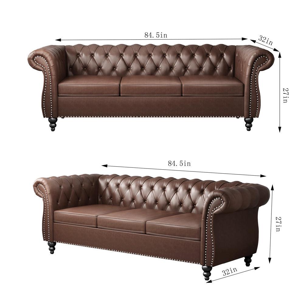 Pu Leather 3-Seat Chesterfield Sofa with Tufted Back-NOSGA