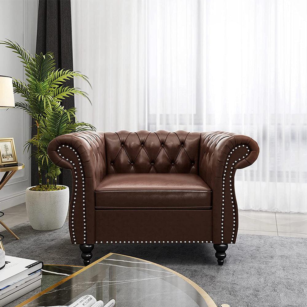 Pu Leather 3-Seat Chesterfield Sofa with Tufted Back-NOSGA