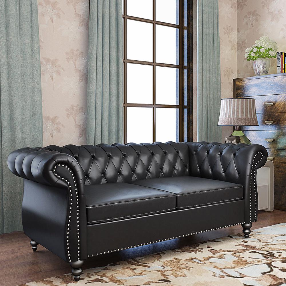 Pu Leather 3-Seat Chesterfield Sofa with Tufted Back-NOSGA