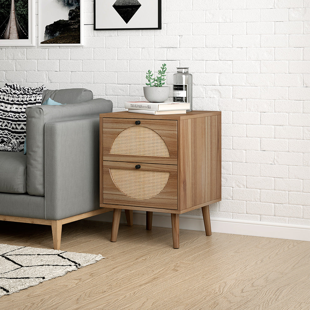 Nightstand with 2 Rattan Storage Drawers