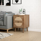 Nightstand with 2 Rattan Storage Drawers