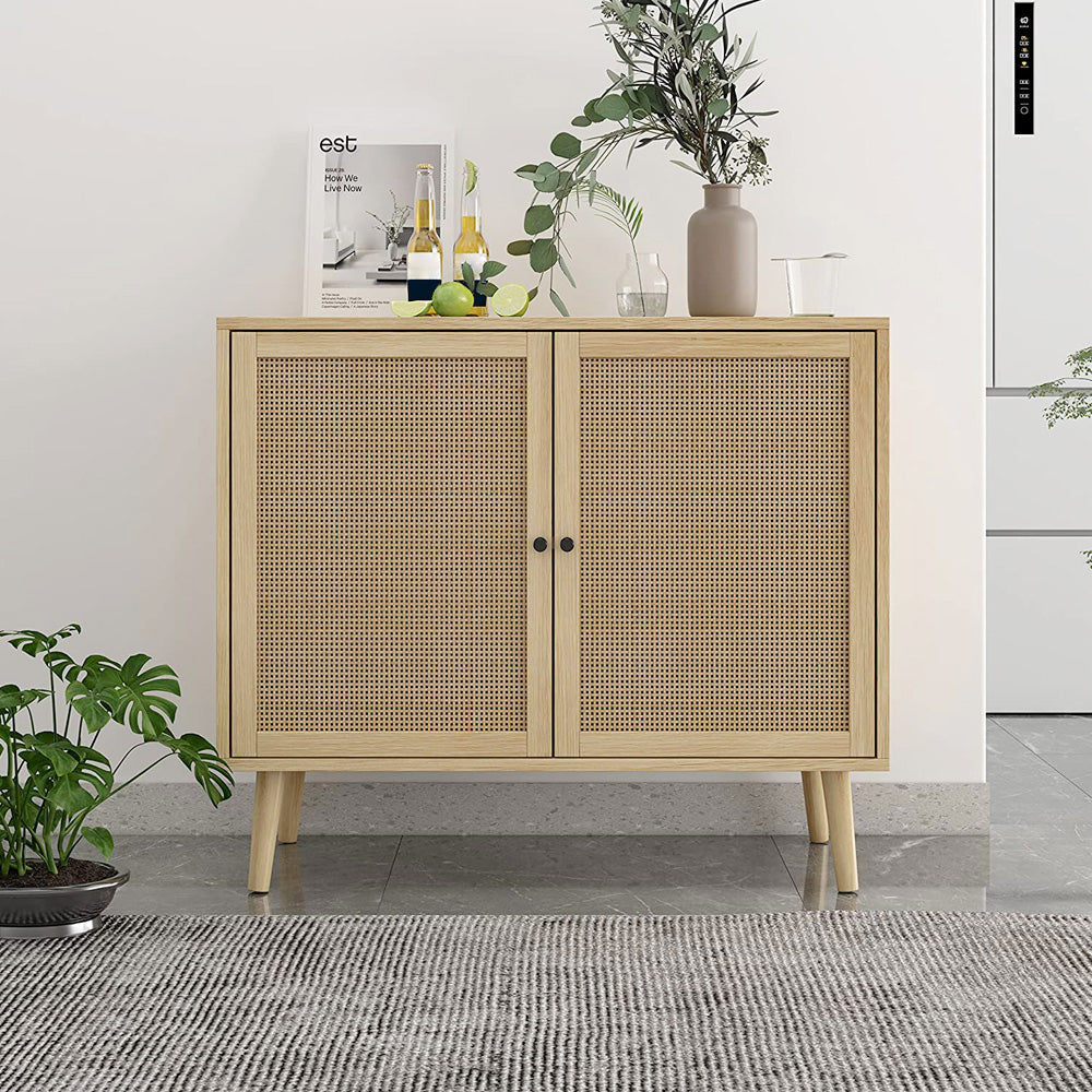 Sideboard Buffet Storage Cabinet with Rattan Doors